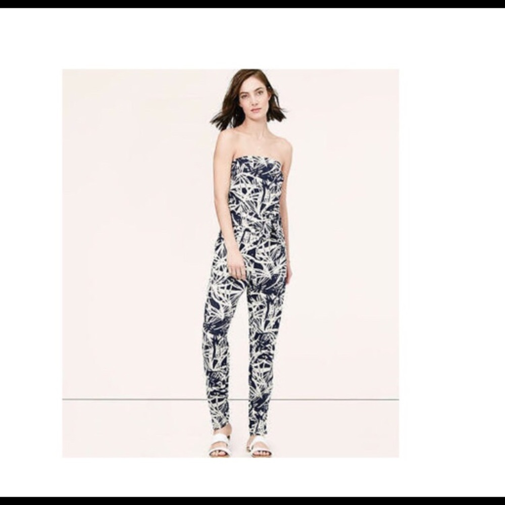 LOFT Strapless Printed Linen Blend Jumpsuit 6